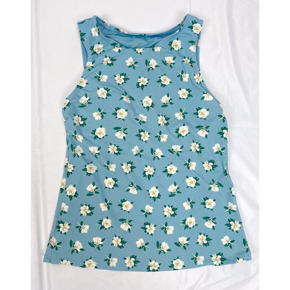 Lands'‎ End Draper James Women 4 Swim Top Shirt Blue Flower High Neck Tankini